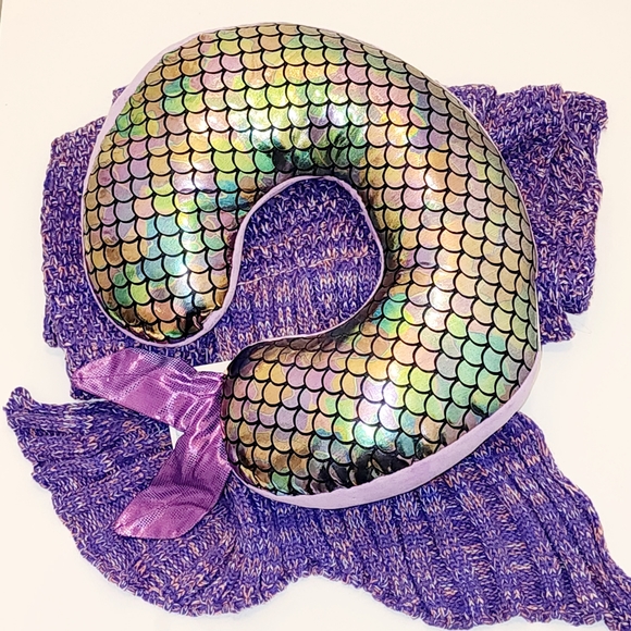 Laghcat Bedding New Mermaid Set Pillow Mermaid Tail Blanket Soft Hand Knit Crochet Purple